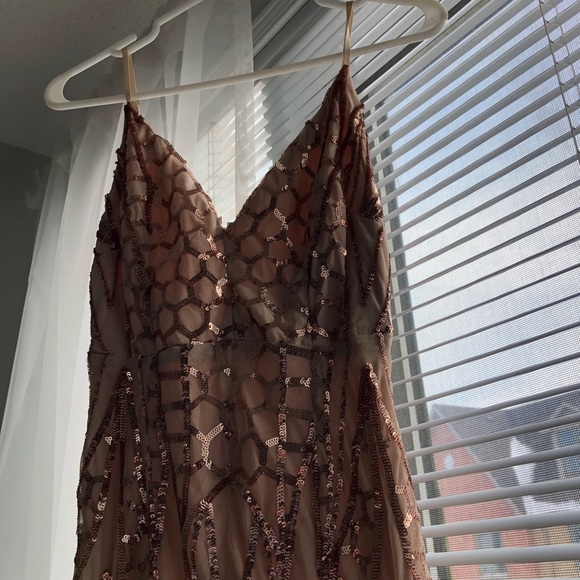 Sequins and Mesh Rose Gold Gown - Picture 14 of 16